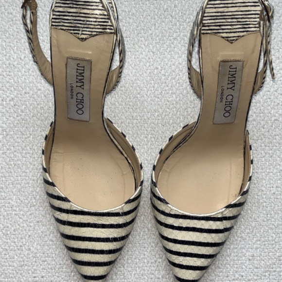 Jimmy Choo Tilly Off White/Black Striped Snake Skin Pump 37 - Picture 2 of 8